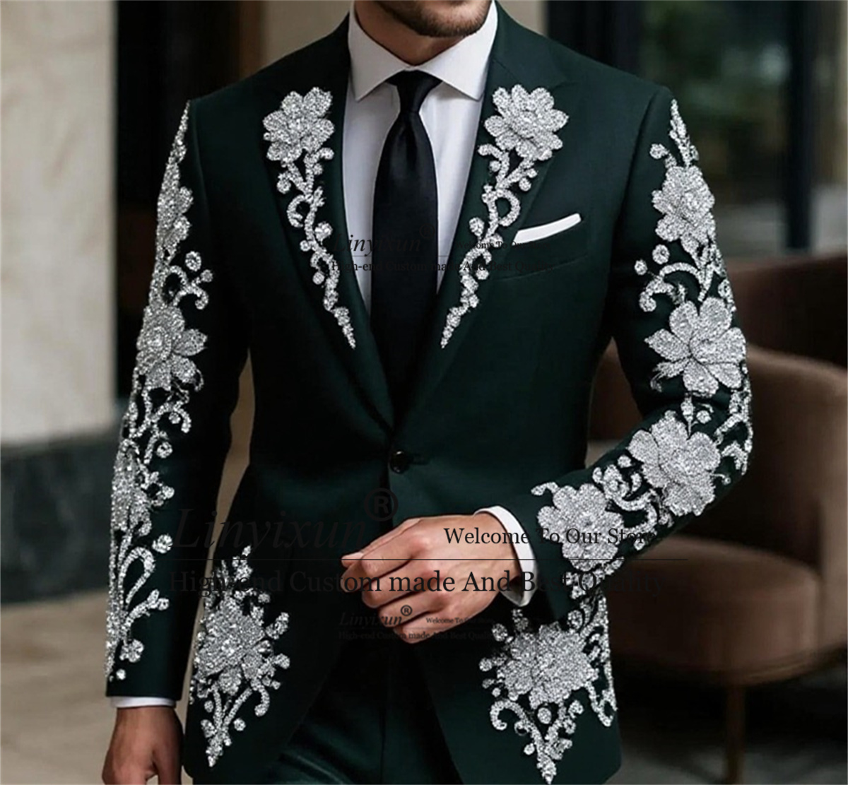 Mens Fashion Trajes - Moda cristais floar terno masculino para