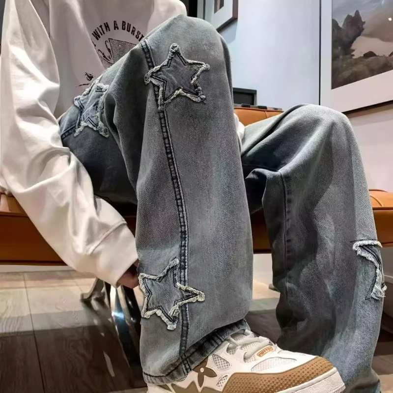 Men'S Fashion Nova Jeans - Nova estrela masculina bordada moda baggy