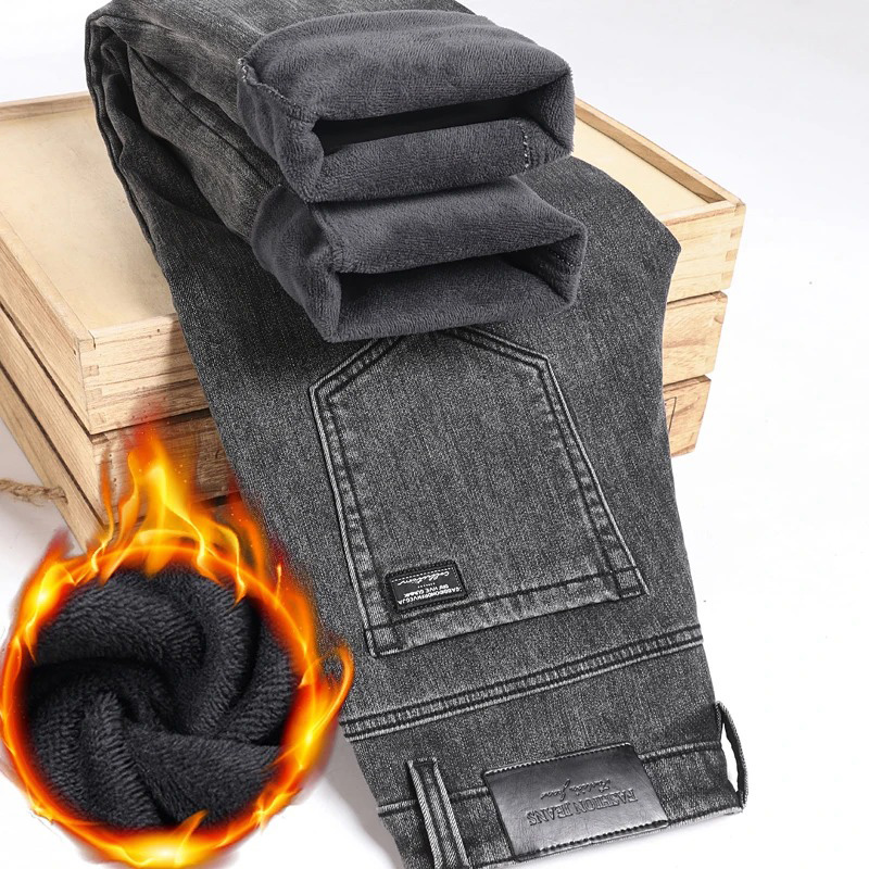 Men'S Fashion Nova Jeans - Inverno quente jeans masculino fino em