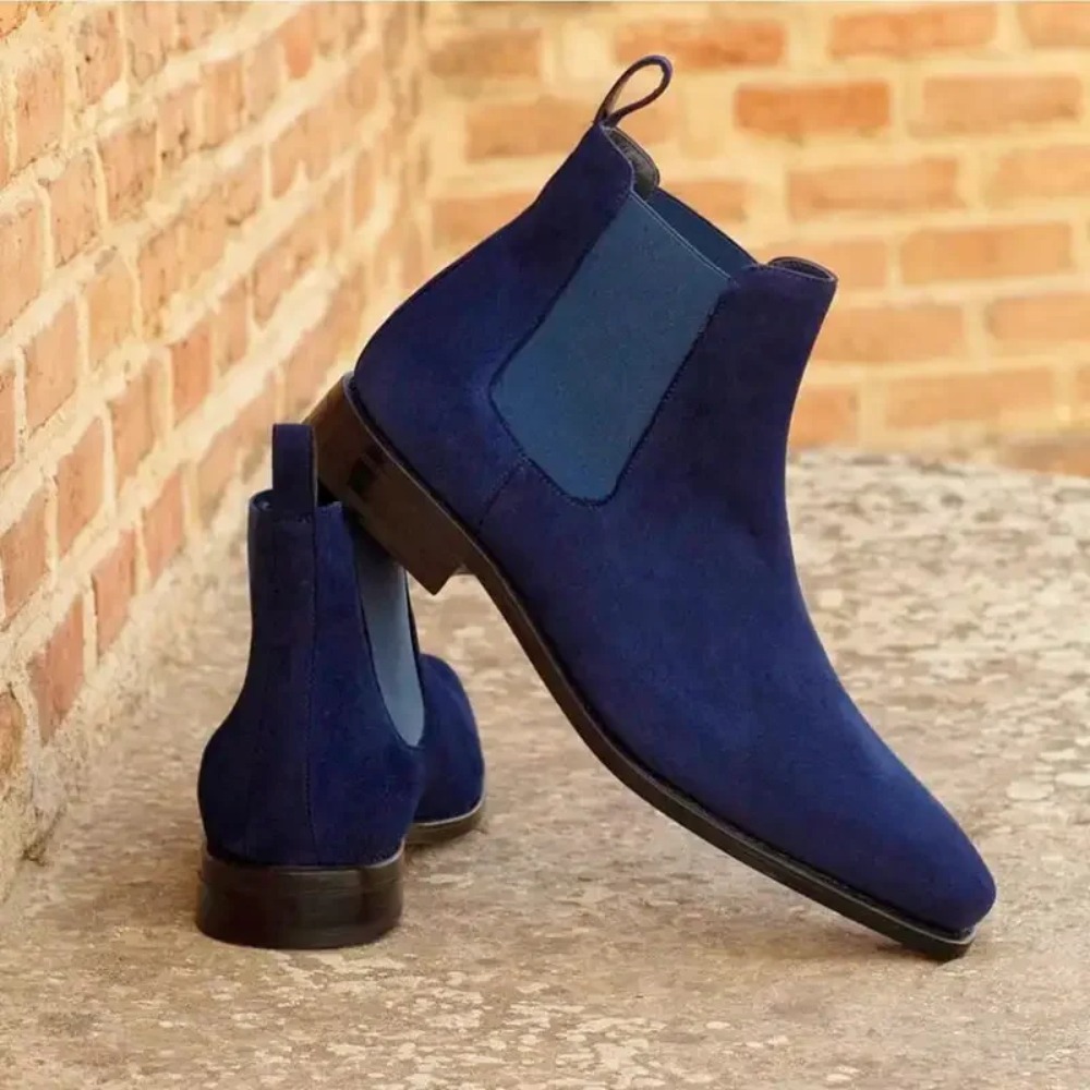 Mens Fashion Zapatos - Chelsea botas masculinas azul camurça falsa