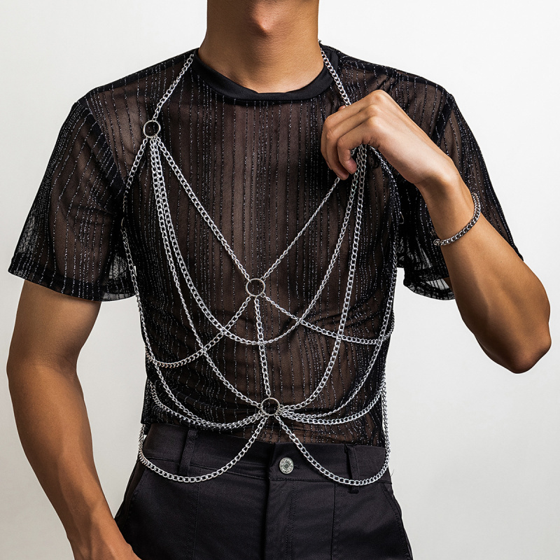 Fashion Harness Men - Coleira de Corpo Masculina Prateada com