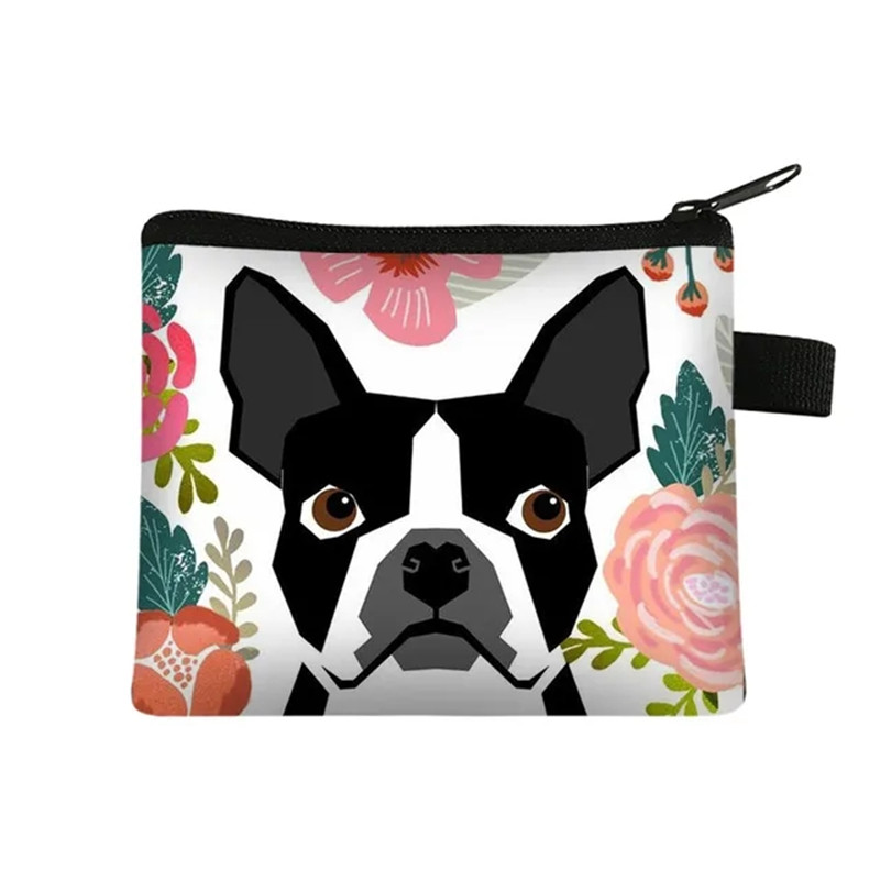 Men Fashion Kids - Bonito floral bulldog impressão moeda bolsa