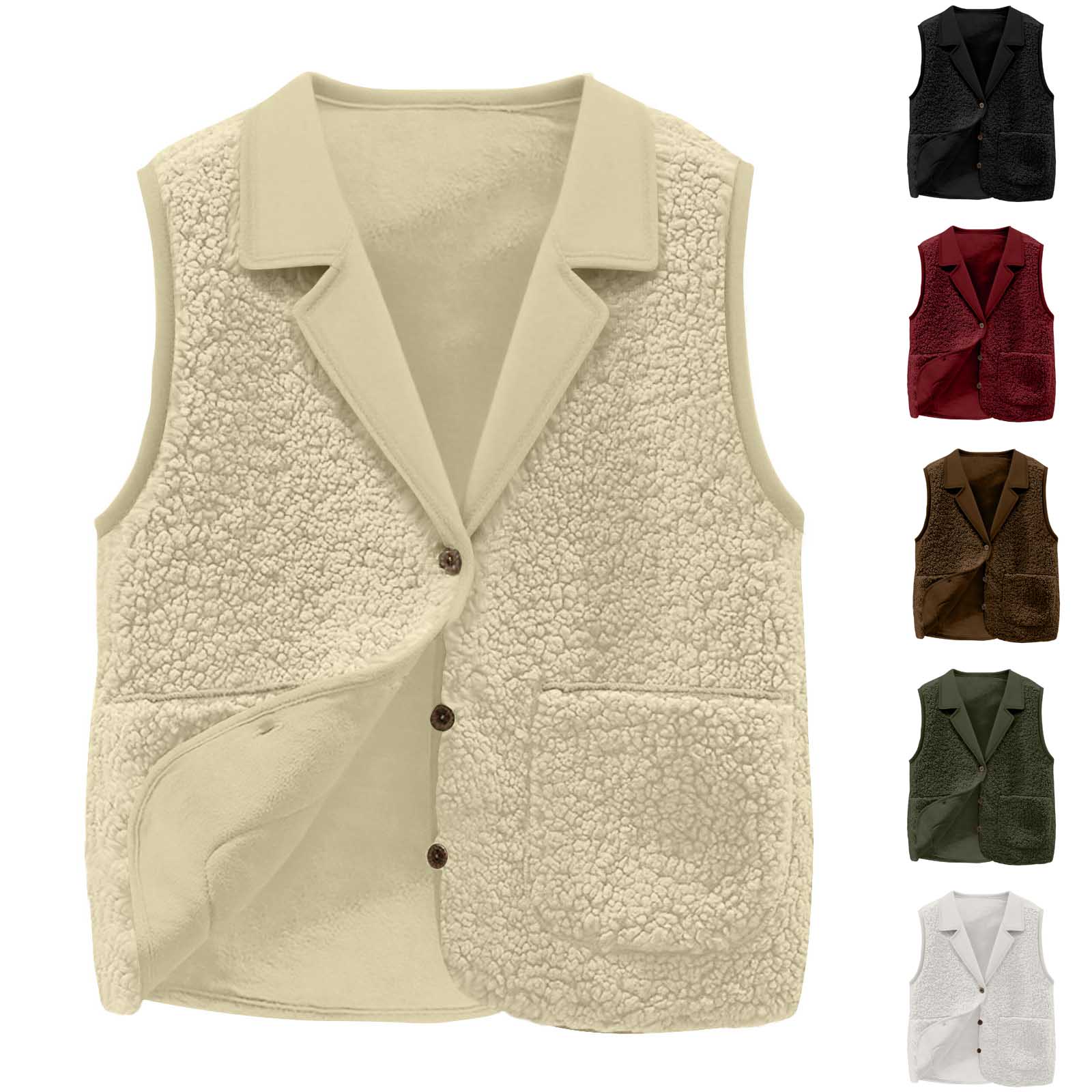 Sherpa Jacket Fleece - Colete feminino de lã sherpa, gola