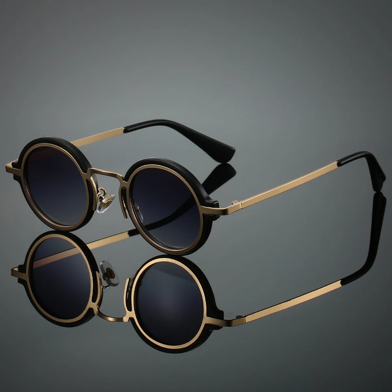 Novos óculos de sol retrô com  - Men'S Fashion Round Glasses avaliação e preço